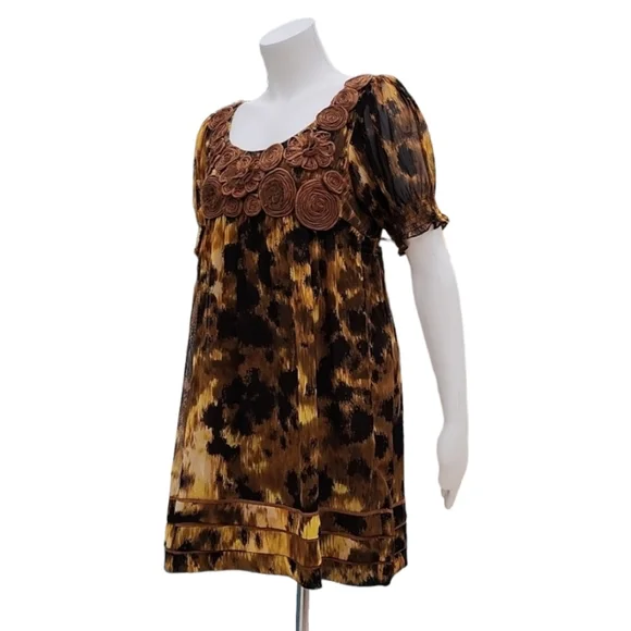 VINTAGE ECI Babydoll Tunic Top Mini Dress 10 L Appliques Rosette Ruffles Y2K - Picture 6 of 16